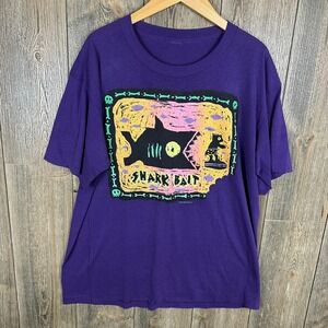 Vintage 90s Surf Shark Bait Graphic T-Shirt Purple Novelty Print Tee Size XL